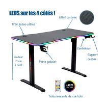 Bureau gaming LED motorisé AMSTRAD AMS-DESK120T Noir
