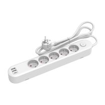 Multiprise LINK2HOME 5 prises + 2 USB-A + 1 USB-C avec interrupteur Blanc - Cable 1.5m