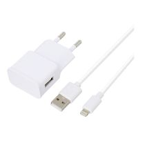 Chargeur secteur USB HIGH ONE 2,4AA + Câble Lightning / USB 1M Blanc