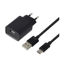 Chargeur secteur USB HIGH ONE 2,4AA + Câble USB-C/ USB 1M Noir