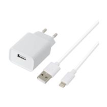Chargeur secteur USB HIGH ONE 2,4AA + Câble Lightning / USB 1M Blanc