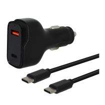 Chargeur allume cigare 2 ports USB-C et USB EDENWOOD 83W et + Câble USB-C / USB-C 1M Noir