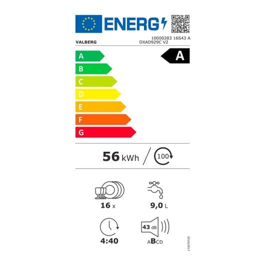 Lave-vaisselle 16 couverts VALBERG 16S43 A DXAD929C V2