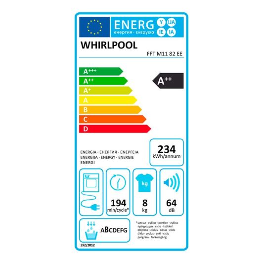 Sèche-linge pompe à chaleur 8 kg WHIRLPOOL FFTM1182EER