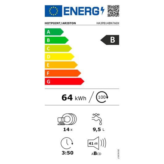 Lave-vaisselle semi-intégrable HOTPOINT HA3PB14BN7A0X