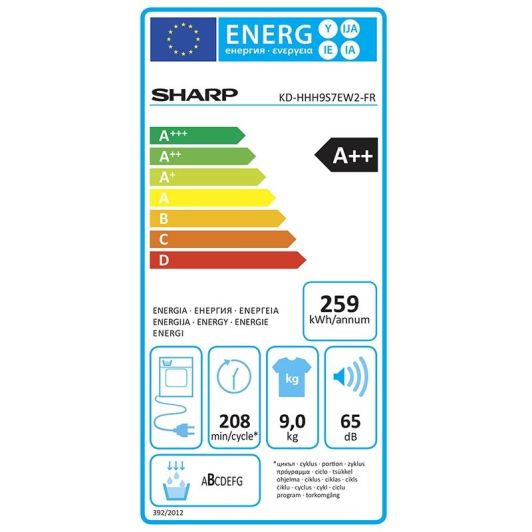 Sèche-linge pompe à chaleur 9 Kg SHARP KD-HHH9S7EW2