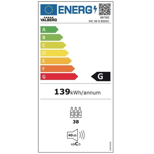 Cave à vin VALBERG 38 bouteilles  WC 38 G B302C 