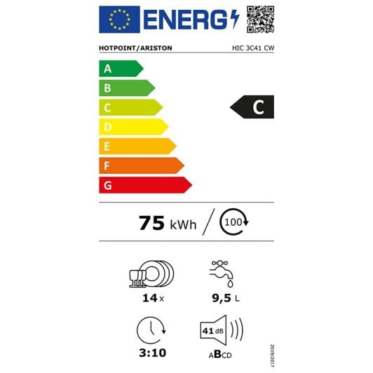 Lave-vaisselle tout intégrable HOTPOINT HIC3C41CW