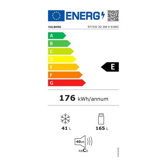 Réfrigérateur 2 portes VALBERG 2D 206 E S180C