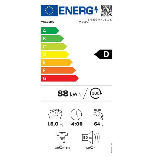Lave-linge hublot 18 kg VALBERG WF 1810 D W566C