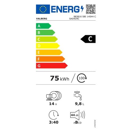 Lave-vaisselle semi-intégrable VALBERG SBI 14S44 C SAD929C
