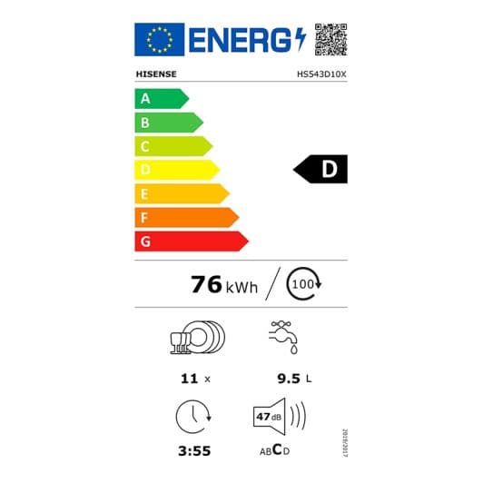 Lave-vaisselle 11 couverts HISENSE HS543D10X 11S47 INOX