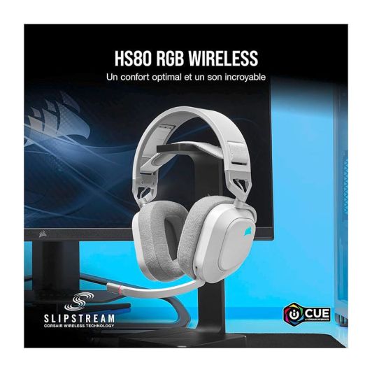 Casque gaming CORSAIR HS80 RGB blanc sans fil