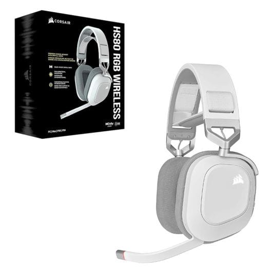 Casque gaming CORSAIR HS80 RGB blanc sans fil