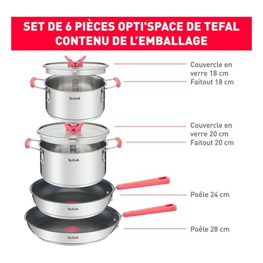 Batterie TEFAL Opti'Space inox 6 pièces