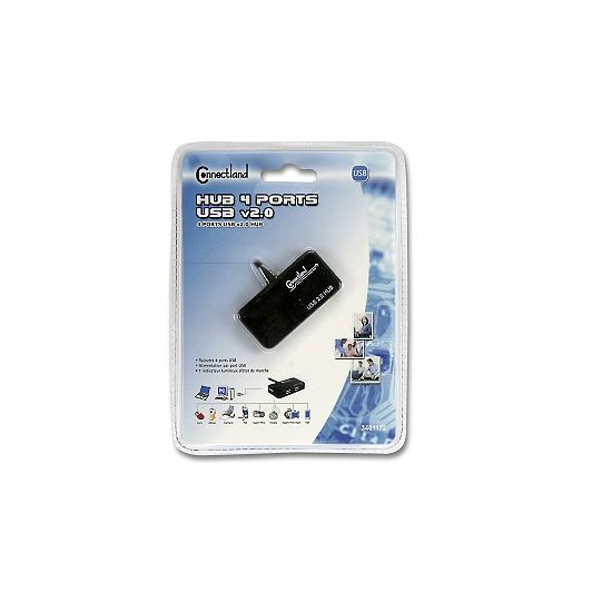 Hub USB CONNECTLAND vers 4 ports USB 2.0 Noir