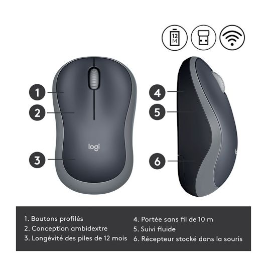 Souris sans fil LOGITECH M185 grise