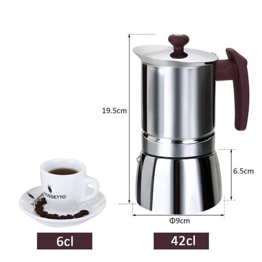 Cafetière italienne inox 6 tasses tous feux dont induction