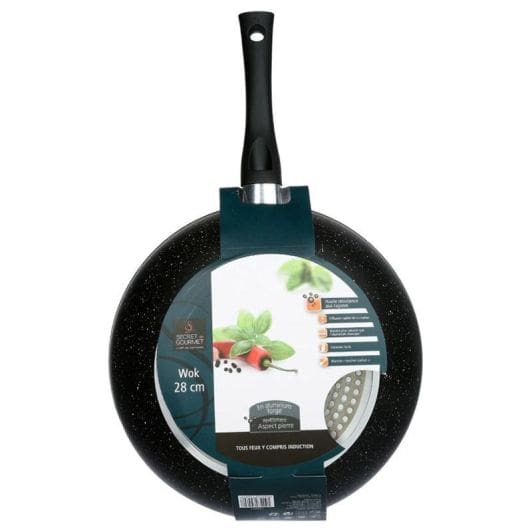 Wok 28cm aluminium forgé effet pierre tous feux dont induction