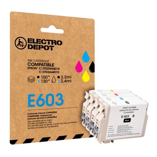 Cartouche d'encre ELECTRO DEPOT compatible Epson E 603 pack noir et couleurs - Etoile de mer