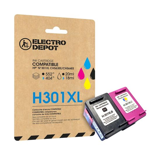 Cartouche d'encre ELECTRO DEPOT compatible HP H 301 XL noir et couleurs