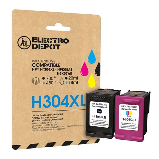 Cartouche d'encre ELECTRO DEPOT compatible HP H 304 XL noir et couleurs