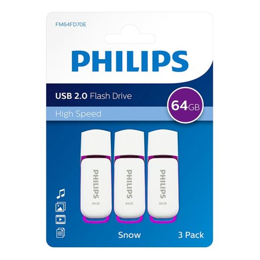 Pack de 3 clés 2.0 USB PHILIPS 64Go - TOTAL 192Go