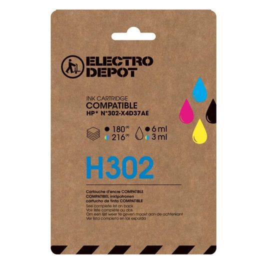 Cartouche d'encre ELECTRO DEPOT compatible HP H 302 noir et couleurs