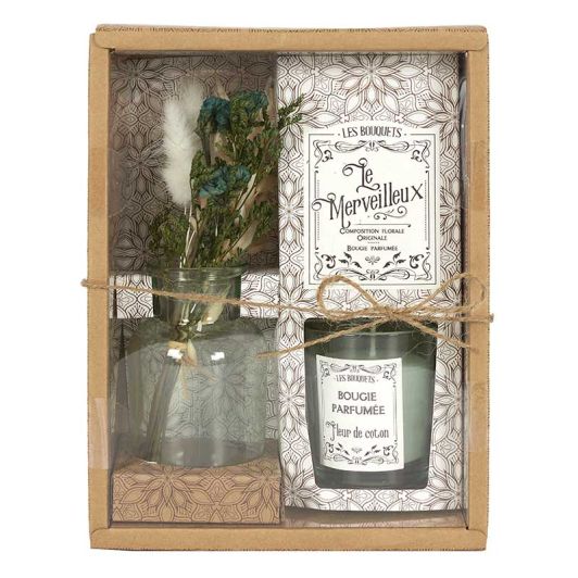 Coffret bougie parfumée + fleurs séchées 