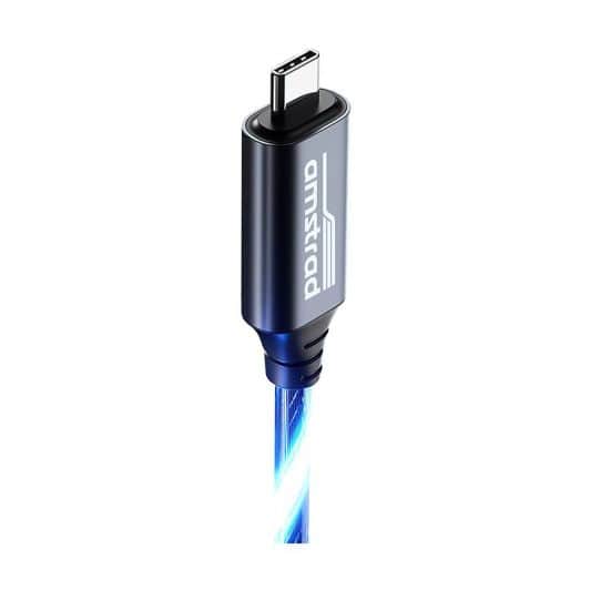 Câble AMSTRAD USB-C/USB-C LED Bleu 3m