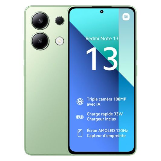 Smartphone XIAOMI Redmi Note 13 4G 256Go Vert + Coque