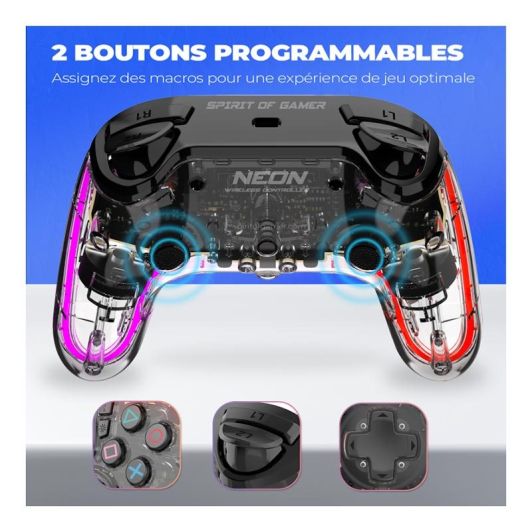 Manette sans fil SPIRIT OF GAMER NEON pour PS4