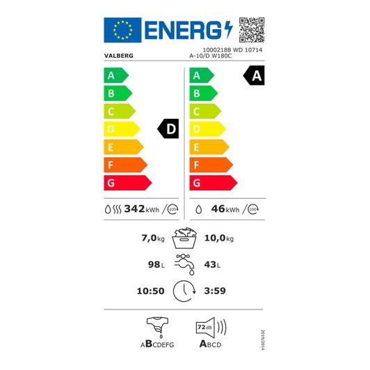 Lave-linge séchant 10 kg / 7 kg VALBERG WD 10714 A 10/D W180C