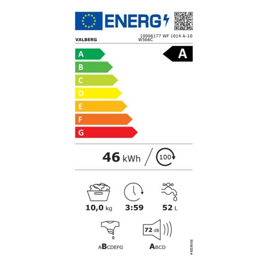 Lave-linge hublot 10kg VALBERG WF 1014 A-10 W566C