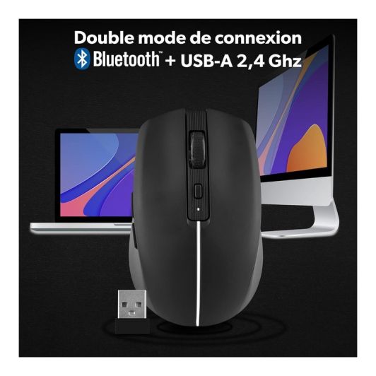 Souris rechargeable bluetooth DUAL CONNECT noire - GRADIENT