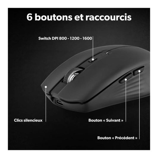 Souris rechargeable bluetooth DUAL CONNECT noire - GRADIENT