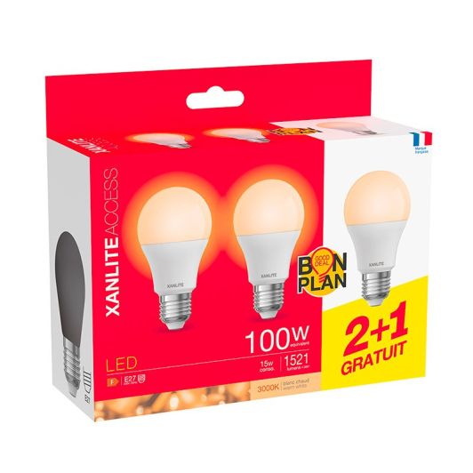 Lot de 3 Ampoules XANLITE E27 100W 3000K