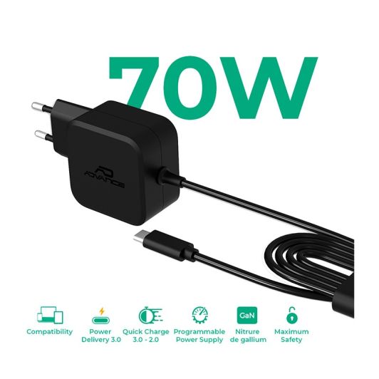 Chargeur secteur PC PORTABLE/SMARTPHONE 70W ADVANCE USB-C + 6 EMBOUTS