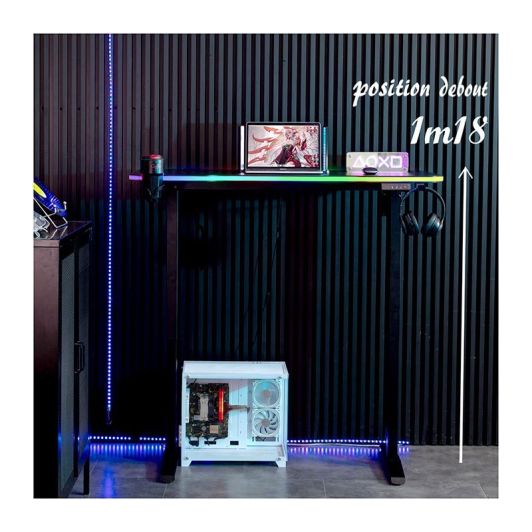 Bureau gaming LED motorisé AMSTRAD AMS-DESK120T Noir
