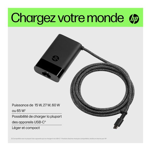 Chargeur PC PORTABLE/SMARTPHONE 65W HP USB-C – origine constructeur