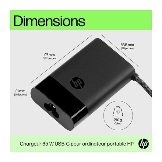 Chargeur PC PORTABLE/SMARTPHONE 65W HP USB-C – origine constructeur