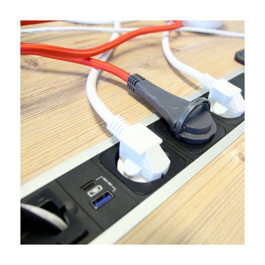 Multiprise CHACON 5 prises + 2 USB-A avec interrupteur Noire - Cable 1.5m