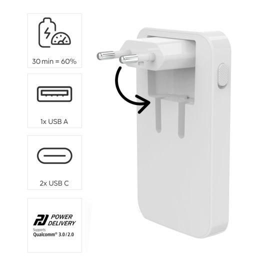 Chargeur secteur PC PORTABLE/SMARTPHONE 65W HAMA - 2 USB-C + 1 USB-A - mini-chargeur plat - charge rapide