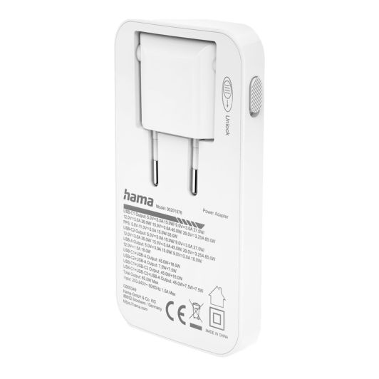 Chargeur secteur PC PORTABLE/SMARTPHONE 65W HAMA - 2 USB-C + 1 USB-A - mini-chargeur plat - charge rapide