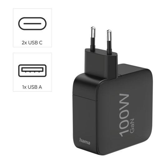 Chargeur secteur PC PORTABLE/SMARTPHONE 100W HAMA 2 USB-C + 1 USB-A