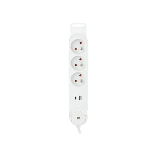 Multiprise ZENITECH 3 prises + 1USB-A + 1USB-C Blanche - Cable 1.4m