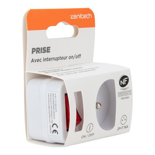 Prise ZENITECH avec interrupteur Blanche