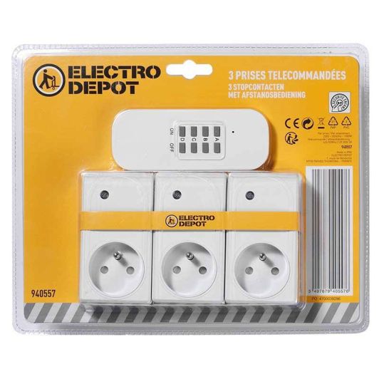 Lot de 3 prises télécommandées ELECTRO DEPOT Blanches