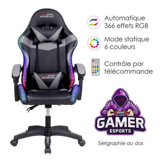 Chaise gaming AMSTRAD 900 LED Gamer Noir