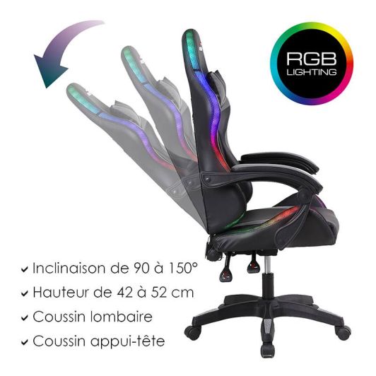 Chaise gaming AMSTRAD 900 LED Gamer Noir